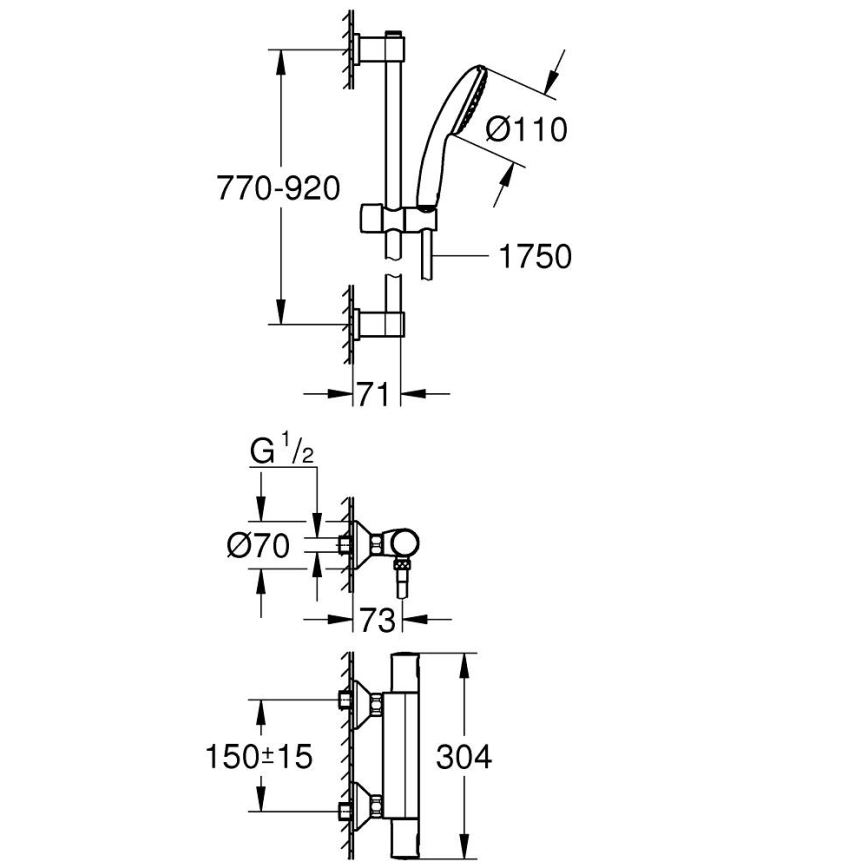 GROHE 34854001 - Duschsystem mit Thermostatarmatur PRECISION START 900 mm, Hochglanz-Chrom