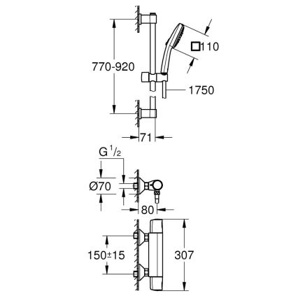 GROHE 34855003 - Duschset mit Thermostat-Armatur PRECISION TREND 150 mm glänzender Chrom