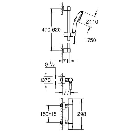 GROHE 34856000 - Duschset mit Thermostatarmatur PRECISION GET 600 mm glänzender Chrom