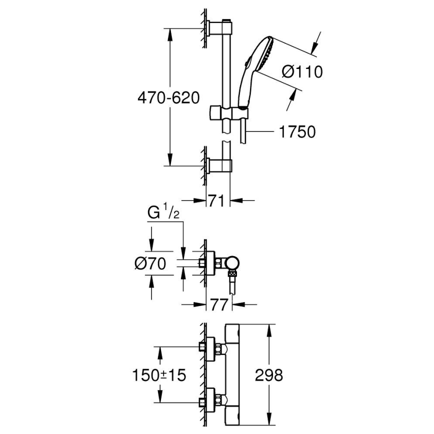 GROHE 34856000 - Duschset mit Thermostatarmatur PRECISION GET 600 mm glänzender Chrom