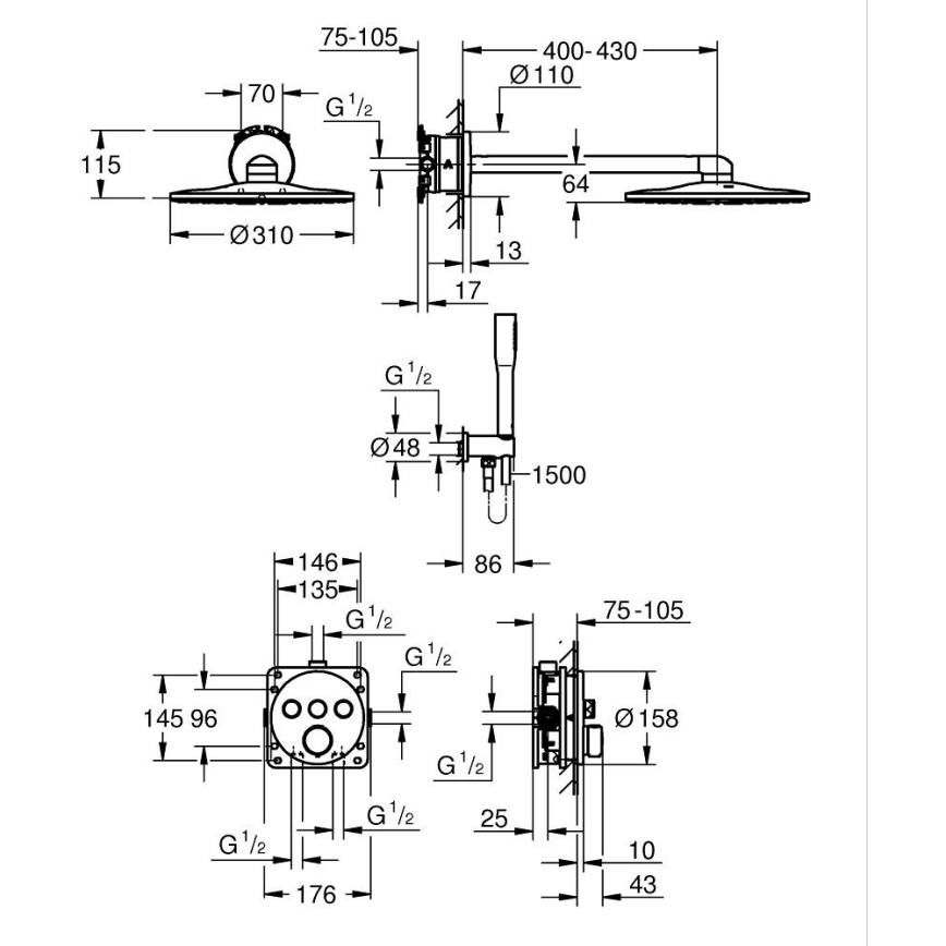 GROHE 34874000 - Duschsystem PRECISION SMARTCONTROL 310 mm, Chrom glänzend