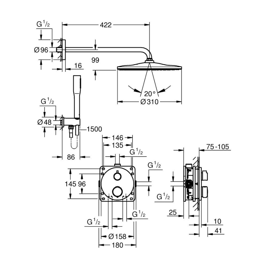 GROHE 34880000 - Duschset mit Unterputzarmatur GROHTHERM SMARTCONTROL glänzender Chrom