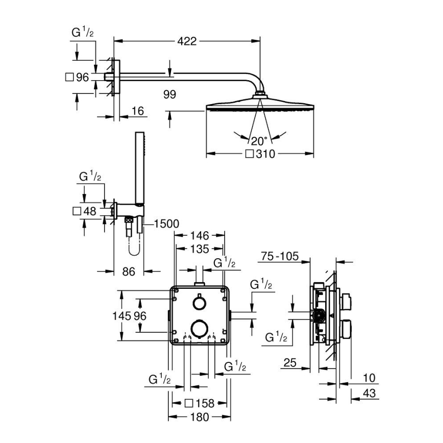 GROHE 34881000 - Unterputz-Duschsystem PRECISION 310 × 310 mm glänzend verchromt