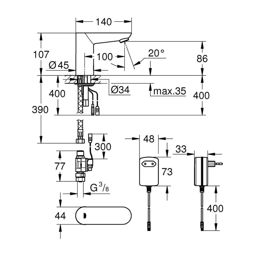 GROHE 36269000 - Elektronische Waschtischarmatur EUROECO COSMOPOLITAN E 107 mm Chrom