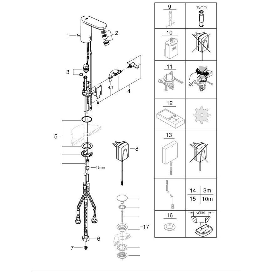 GROHE 36324001 - Infrarot-elektronische Waschtischarmatur EUROSMART COSMOPOLITAN E Chrom
