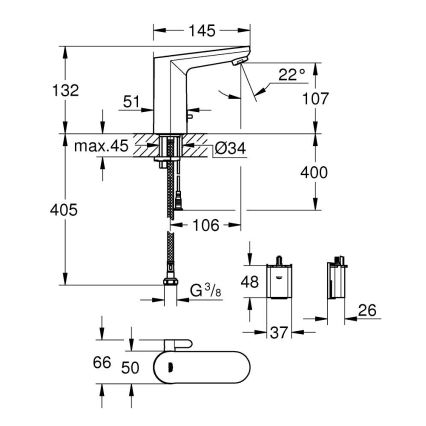 GROHE 36366002 - Elektronische Waschtischarmatur GET E, glänzender Chrom