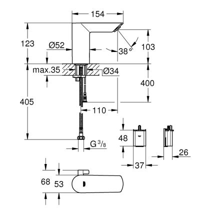 GROHE 36451000 - Elektronische Waschtischarmatur BAU COSMOPOLITAN E, Chrom glänzend