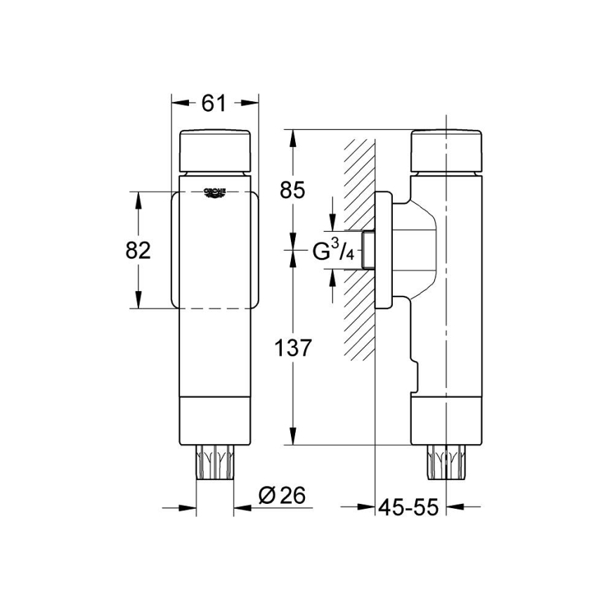 GROHE 37349000 - Druckspüler RONDO A.S. 3” glänzender Chrom