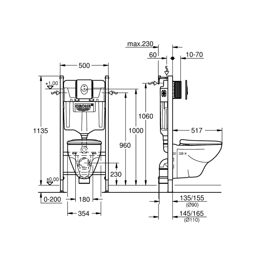 GROHE 39116000 - 4-in-1-Set mit Keramik SOLIDO COMPACT 1,13 m