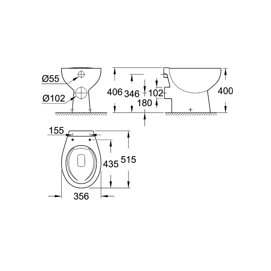 GROHE 39430000 - Stand-WC BAU CERAMIC 515 x 356 x 406 mm Keramik/weiß