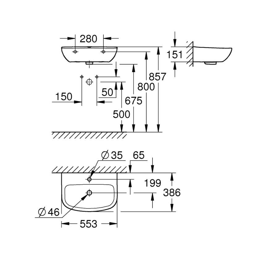 GROHE 39440000 - Waschbecken BAU CERAMIC 553 × 386 mm Keramik/weiß