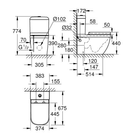 GROHE 39462000 - WC-Komplettset EURO CERAMIC 67,5 x 37,4 x 77,4 cm Keramik/weiß