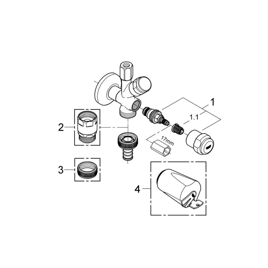GROHE 41073000 - Kombi-Eckventil WAS 12” × 38” hochglänzend verchromt