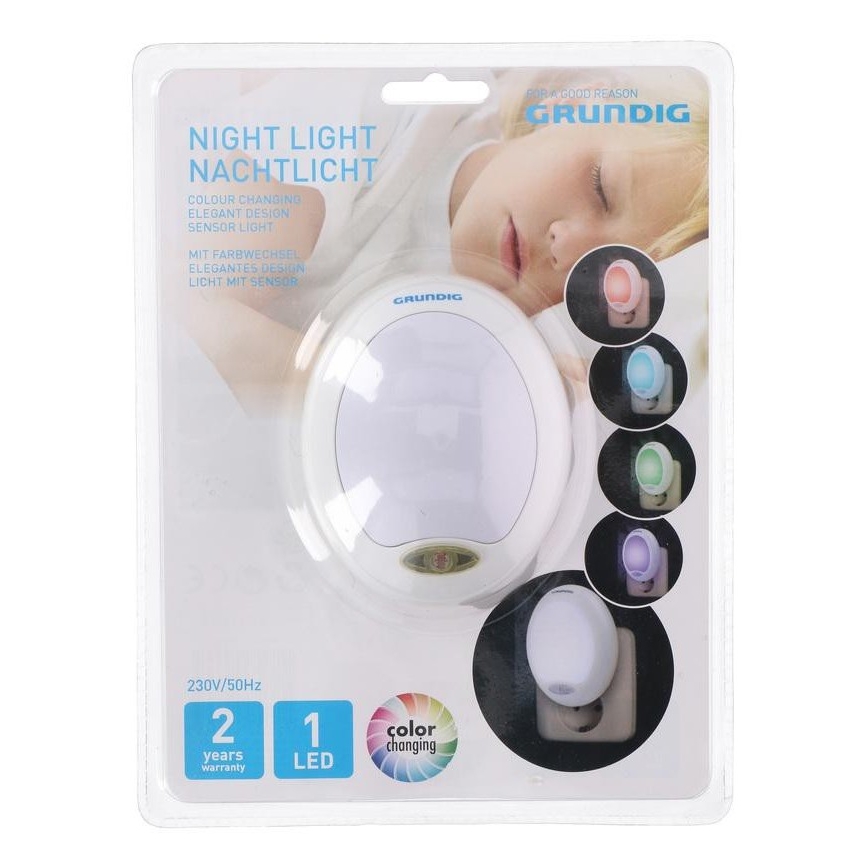 Grundig 174 – LED RGB Steckdosen-Nachtlicht mit Sensor 1xLED/10W/230V