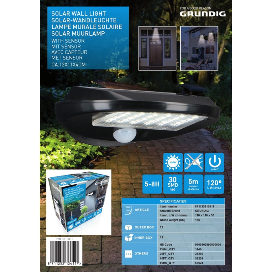Grundig - SET 2x LED Solar-Wandleuchte mit Bewegungs- und Dämmerungssensor LED/3,2V 600 mAh