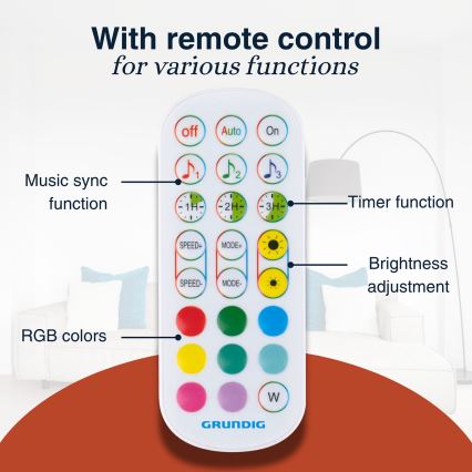 Grundig - Dimmbare RGBW-LED-Stehleuchte LED/6W/230V + Fernbedienung