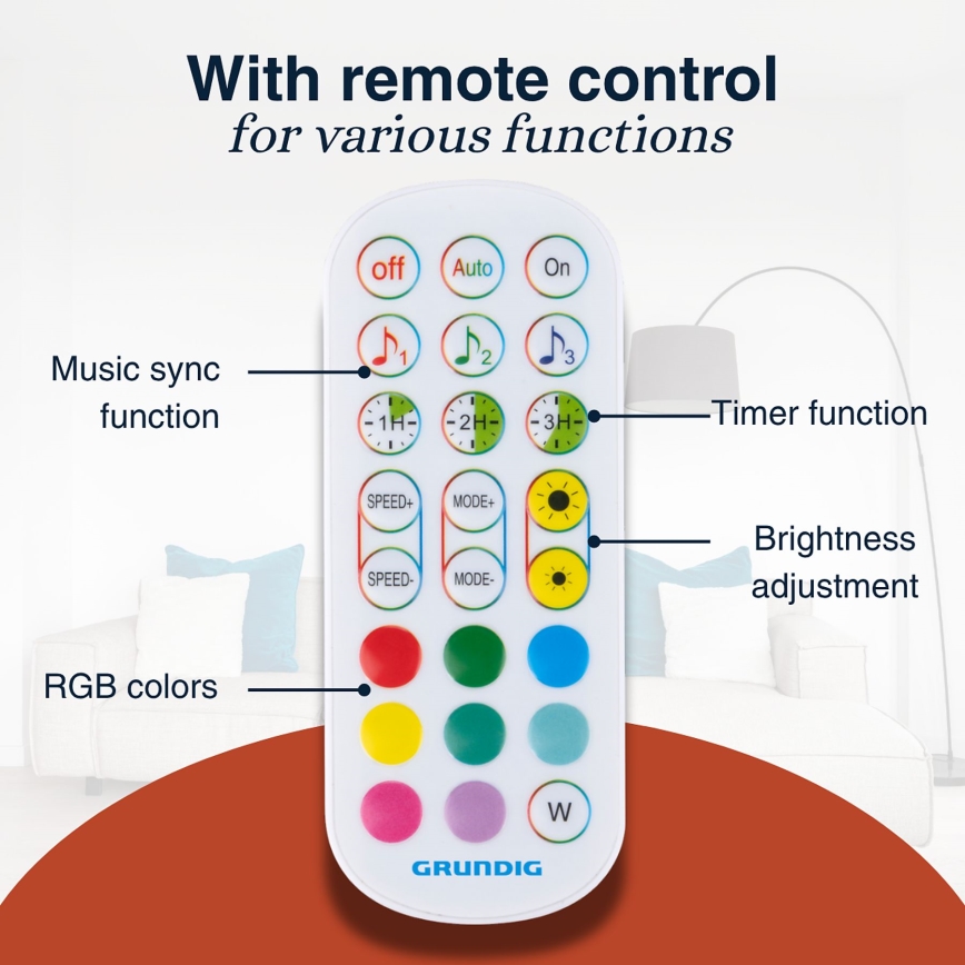 Grundig - Dimmbare RGBW-LED-Stehleuchte LED/6W/230V + Fernbedienung