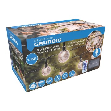 Grundig - LED dimmbare Solar-Lichterkette 50xLED/8 Funktionen 9,35 m warmweiß 1200 mAh + Fernbedienung