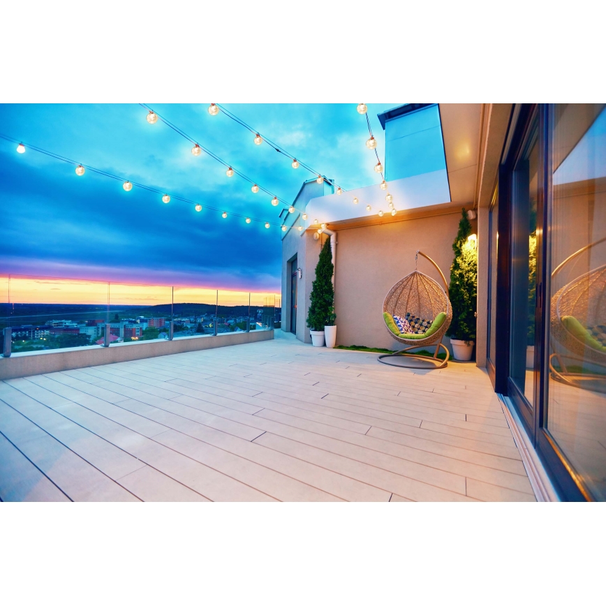 Grundig - LED dimmbare Solar-Lichterkette 50xLED/8 Funktionen 9,35 m warmweiß 1200 mAh + Fernbedienung