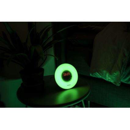 Grundig - LED RGB Dimmbare Nachtlampe mit Alarm und FM Radio LED/5V/3xAAA