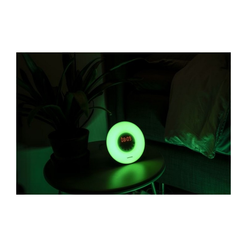 Grundig - LED RGB Dimmbare Nachtlampe mit Alarm und FM Radio LED/5V/3xAAA