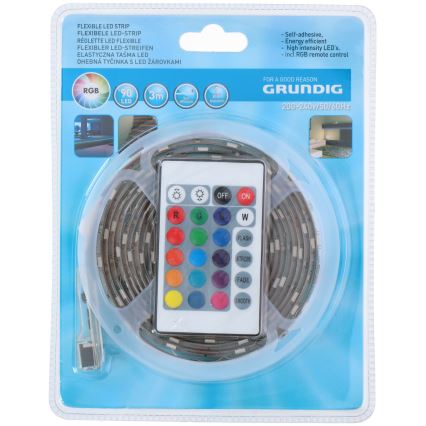 Grundig - LED RGB Dimmbarer Streifen 3m LED/12W/230V + Fernbedienung