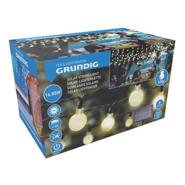 Grundig - LED Solar-Lichterkette 100xLED/8 Funktionen 16,85m warmweiß