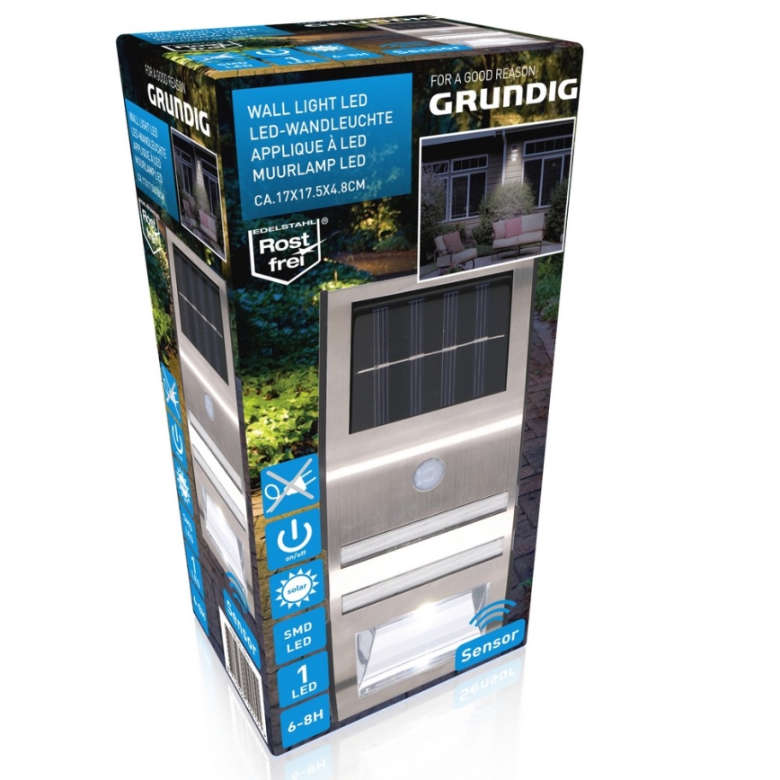 Grundig - LED-Solarwandleuchte mit Sensor LED/1xAA 600mAh IP64