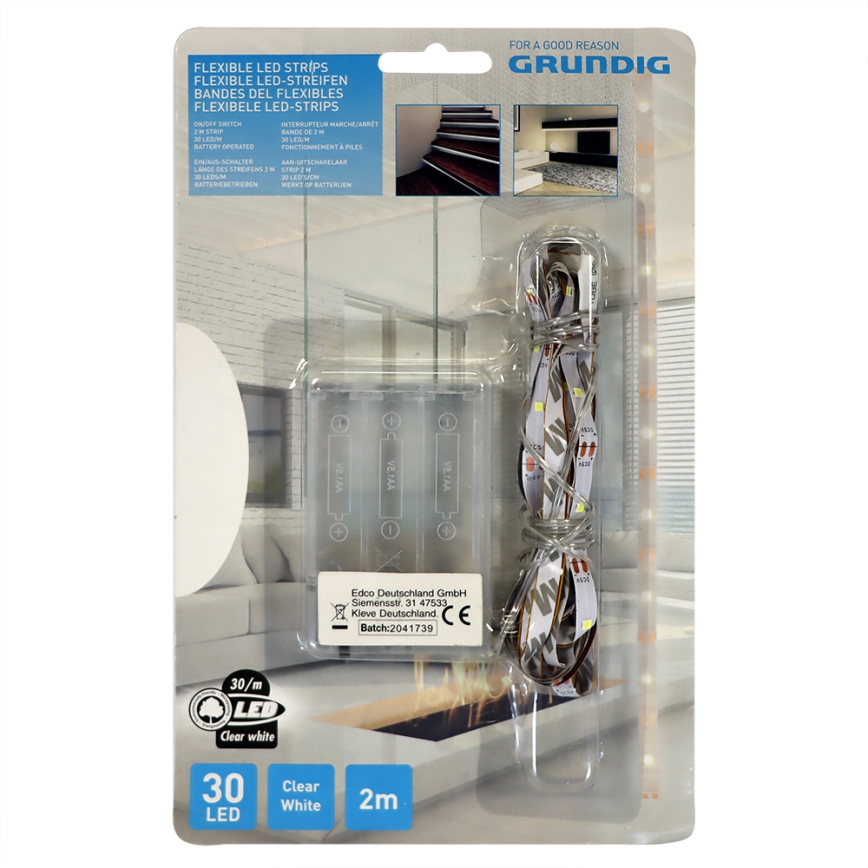 Grundig - LED-Streifen 2m LED/3xAA Tageslichtweiß