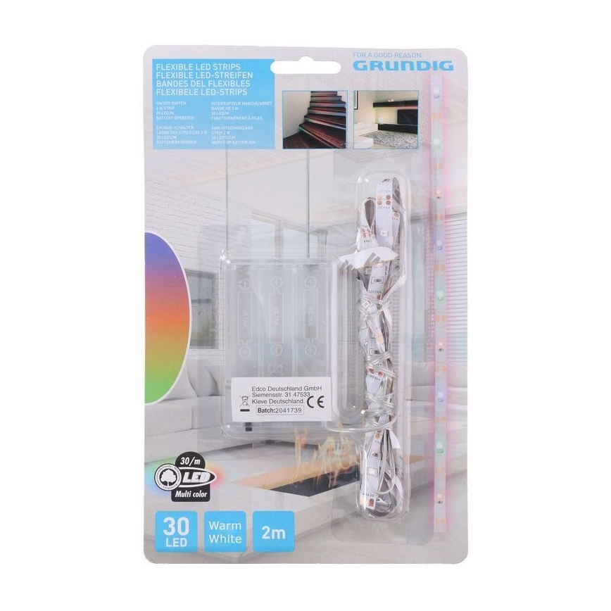 Grundig – LED-Streifen 2m LED/3xAA warmweiß
