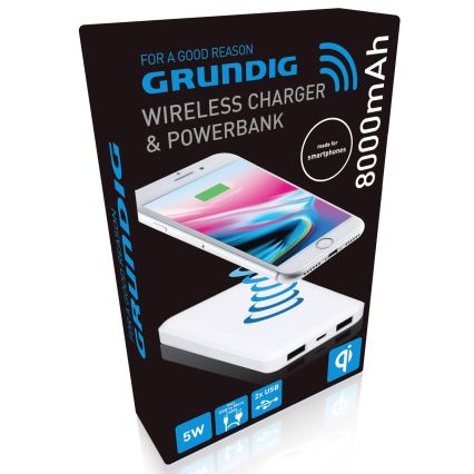 Grundig - Power Bank 8000 mAh/5V mit kabellosem Laden