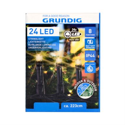 Grundig - Weihnachtskette für Außen 2,5m 24xLED/4xAA IP44
