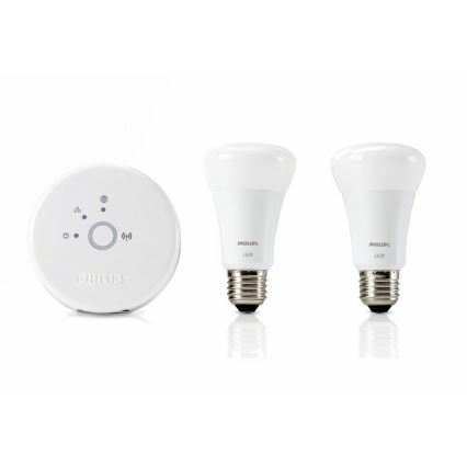 Grundset Philips HUE LUX 2xE27/9W/230V + Verbindungsgerät - HUE BRIDGE