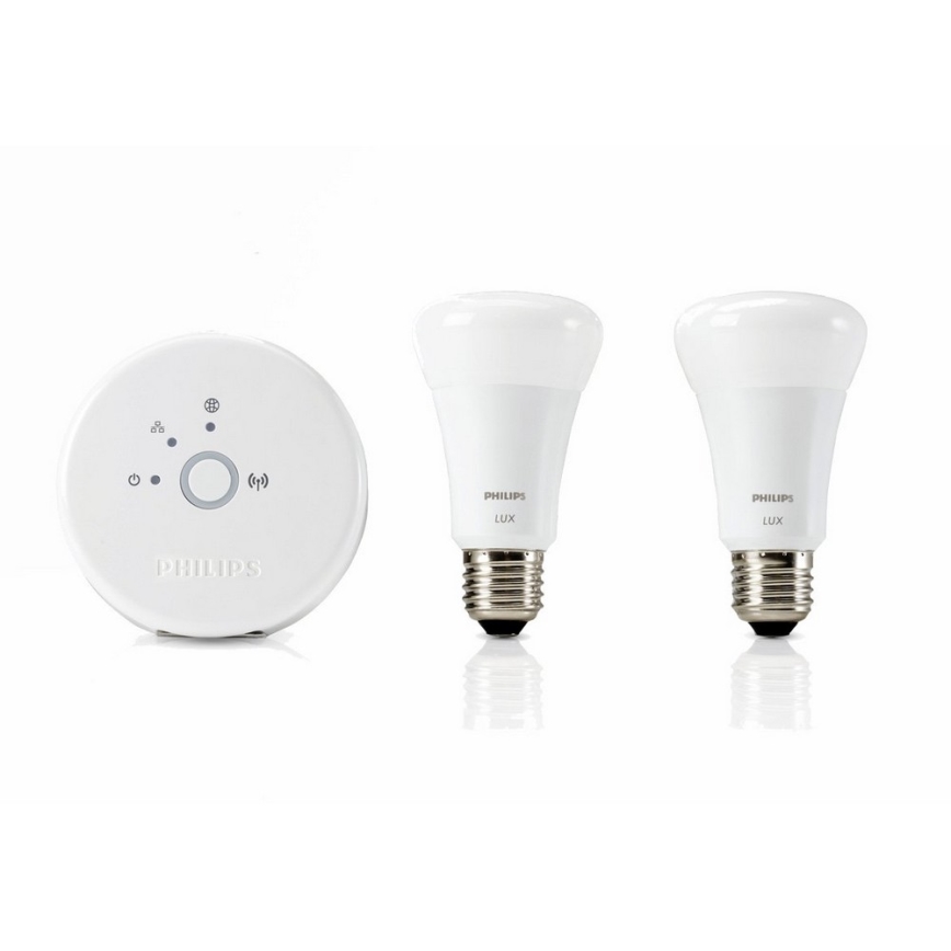 Grundset Philips HUE LUX 2xE27/9W/230V + Verbindungsgerät - HUE BRIDGE