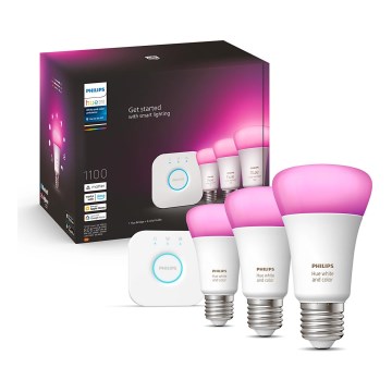 Grundset Philips Hue WHITE AND COLOR AMBIANCE 3xE27/9W/230V 2000-6500K + Verbindungsgerät