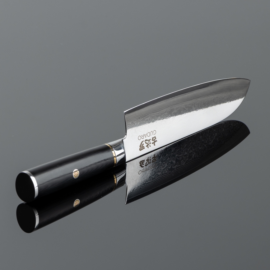 Gudaro - Santoku-Küchenmesser AKIRO 7, 67 Lagen Damaststahl, Klingenlänge 17,5 cm, schwarz