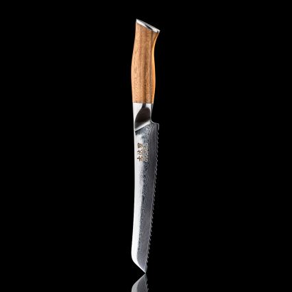 Gudaro - Damast-Brotmesser TAKUMI 8, 67-lagiger Stahl, Klingenlänge 20 cm, Walnussgriff