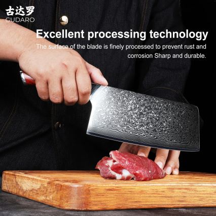 Gudaro - Damast-Küchenhackmesser KENSHO 6,5, 67 Lagen Stahl, Klingenlänge 16,2 cm