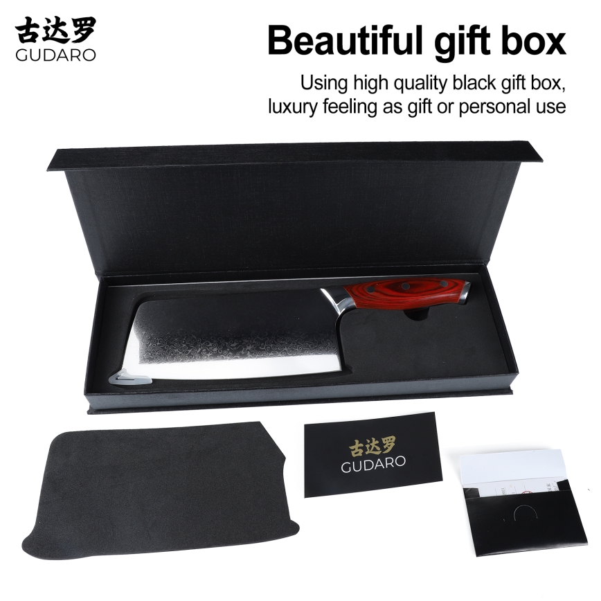 Gudaro - Damast-Küchenhackmesser KENSHO 6,5, 67 Lagen Stahl, Klingenlänge 16,2 cm