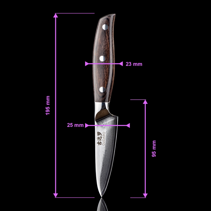 Gudaro - Damast-Küchenmesser SHIRO 3,5, 67-lagiger Damaststahl, Klingenlänge 9,5 cm