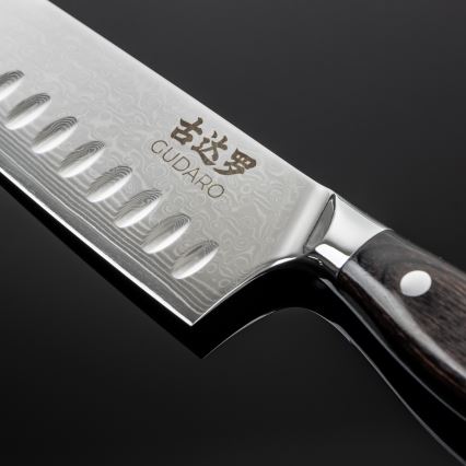 Gudaro - Damast-Santoku-Küchenmesser SHIRO 7, aus 67 Lagen Stahl, Klingenlänge 17,5 cm