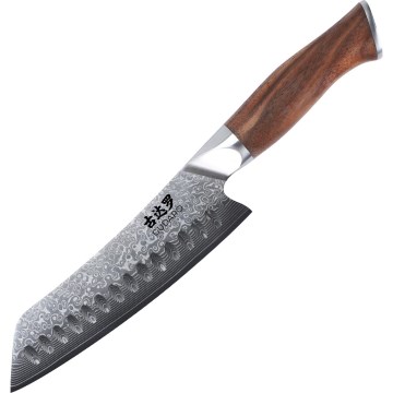 Gudaro - Damast-Santoku-Küchenmesser TAKUMI 7, 67 Lagen Stahl, Klingenlänge 17,5 cm, Walnussgriff