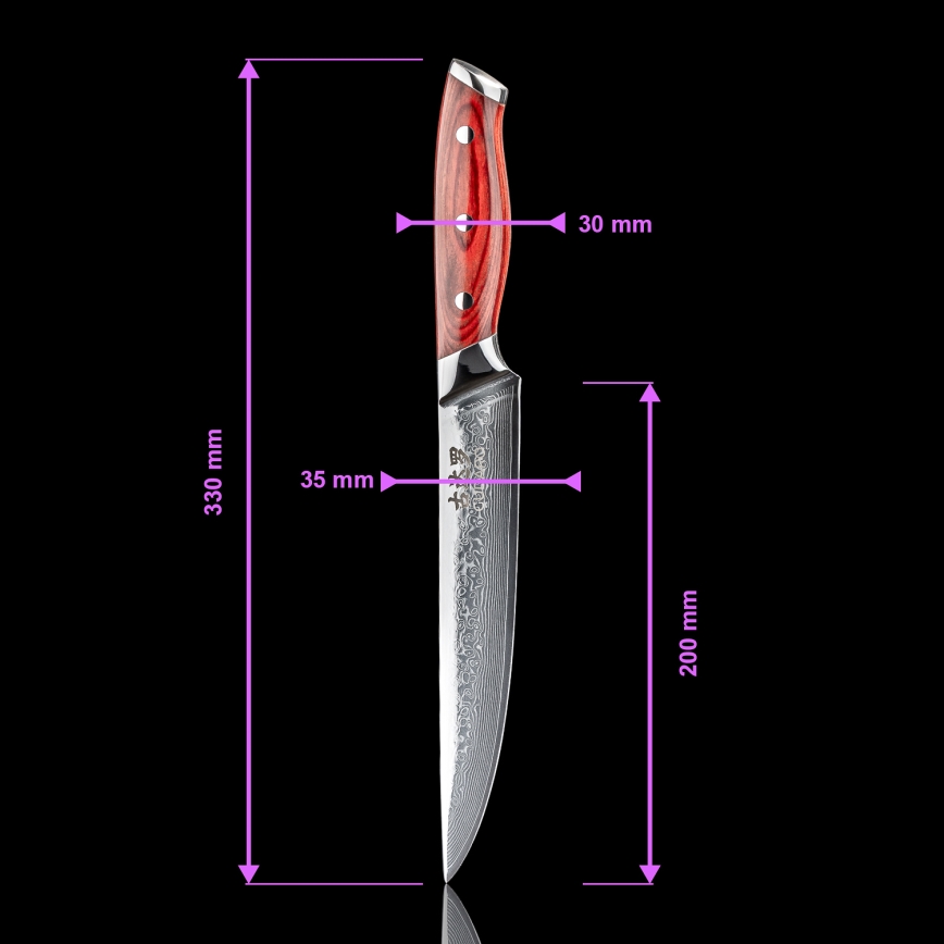 Gudaro - Damast-Tranchiermesser KENSHO 8, aus 67 Lagen Stahl, Klingenlänge 20 cm
