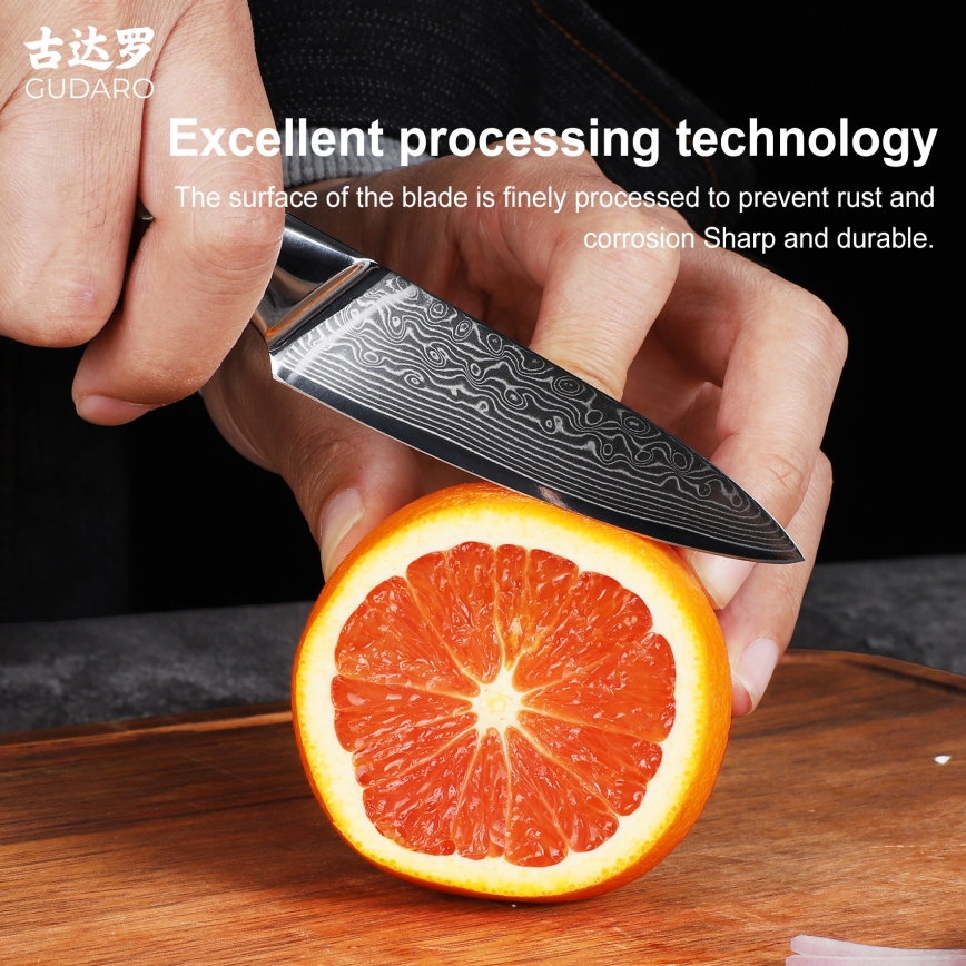 Gudaro - KENSHO Damast-Küchenmesser 3,5, aus 67 Lagen Stahl, Klingenlänge 9,5 cm