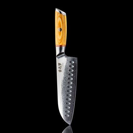 Gudaro - Damast-Santoku-Küchenmesser HIKARI 7, aus 67 Lagen Damaststahl, Länge 17,5 cm