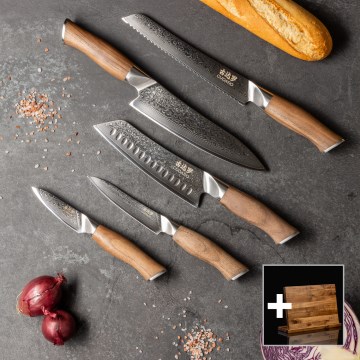 Gudaro - SET 5x Damast-Küchenmesser TAKUMI + magnetische Messerleiste