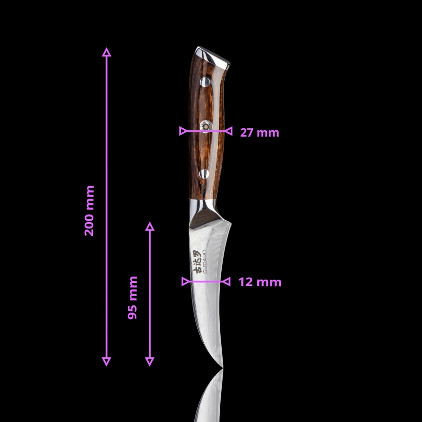 Gudaro - SET 1x Damast-Kochmesser FENG 8, aus 67 Lagen Damaststahl, Länge 20 cm + 1x Damast-Santoku-Küchenmesser FENG 7,5, aus 67 Lagen Damaststahl, Länge 18 cm + 1x GRATIS Damast-Obstmesser FENG 3,5, aus 67 Lagen Damaststahl, Länge 9,5 cm