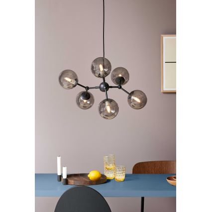 Halo Design 738823 - Hängeleuchte mit Kabel ATOM 6xG9/28W/230V Ø 57 cm Schwarz/rauchschwarz