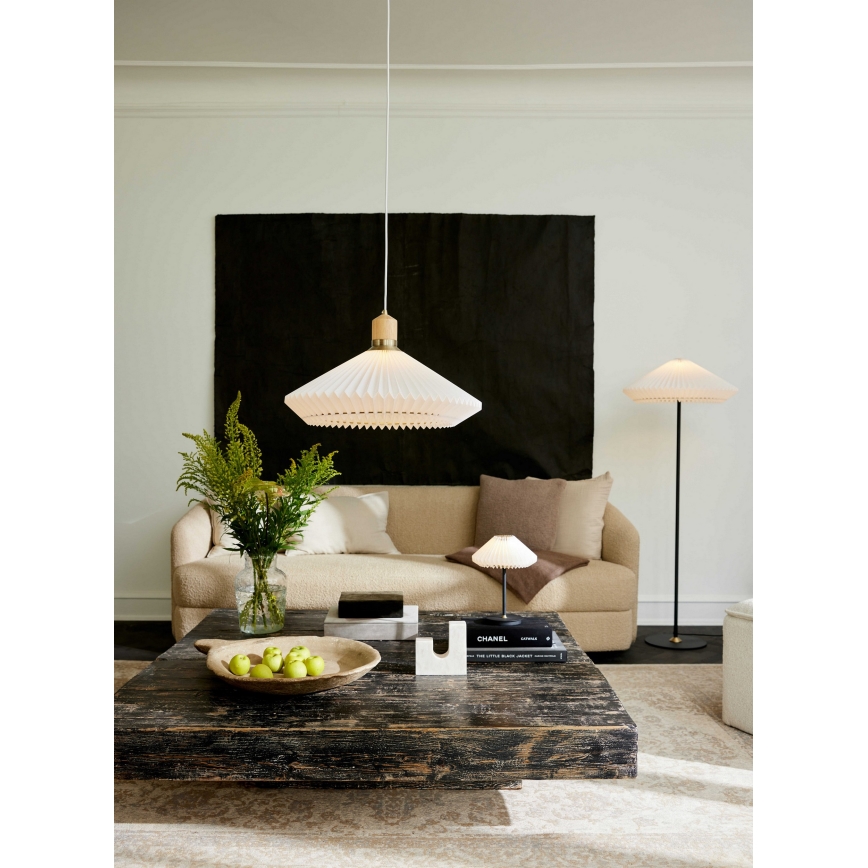 Halo Design 744268 - Pendelleuchte PARIS mit Seilaufhängung 1xE27/60W/230V Ø 56 cm weiß/messing/eiche