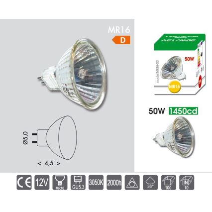 Halogenlampe GU5,3/MR16/50W/12V 3050K